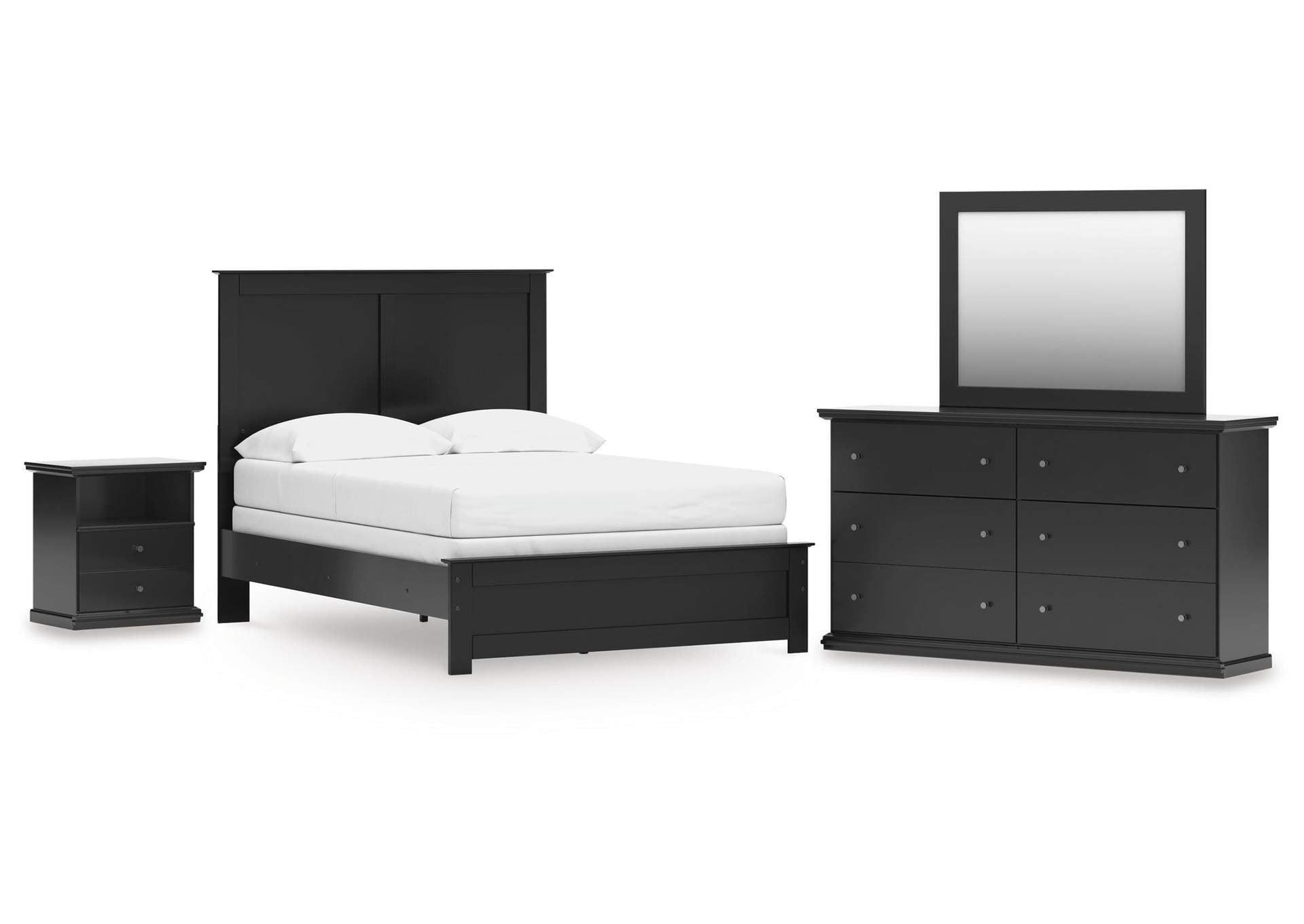Maribel Full Panel Bed with Mirrored Dresser and Nightstand