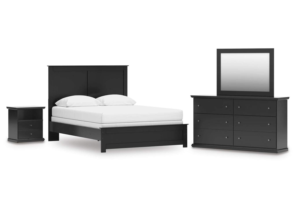 Maribel Queen Panel Bed with Mirrored Dresser and Nightstand
