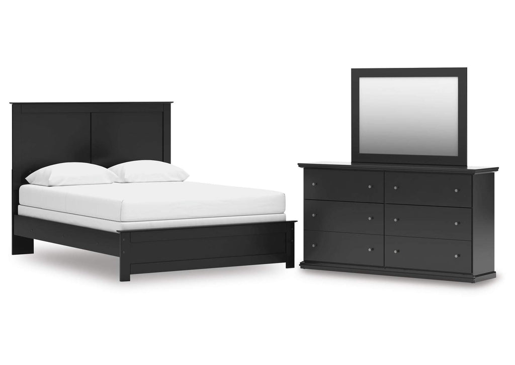 Maribel Queen Panel Bed with Mirrored Dresser