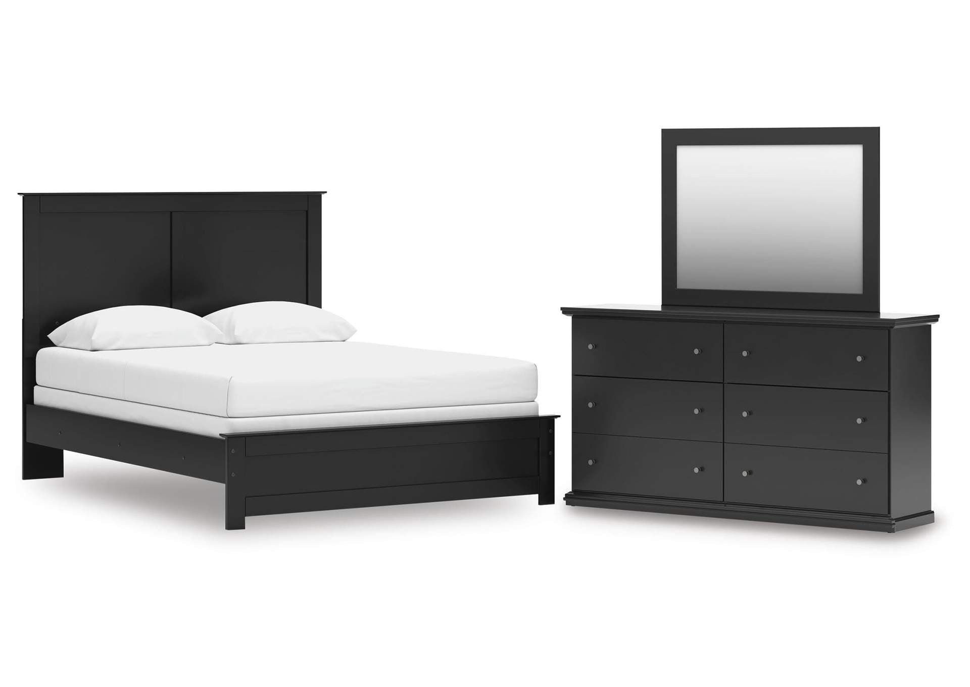 Maribel Queen Panel Bed with Mirrored Dresser