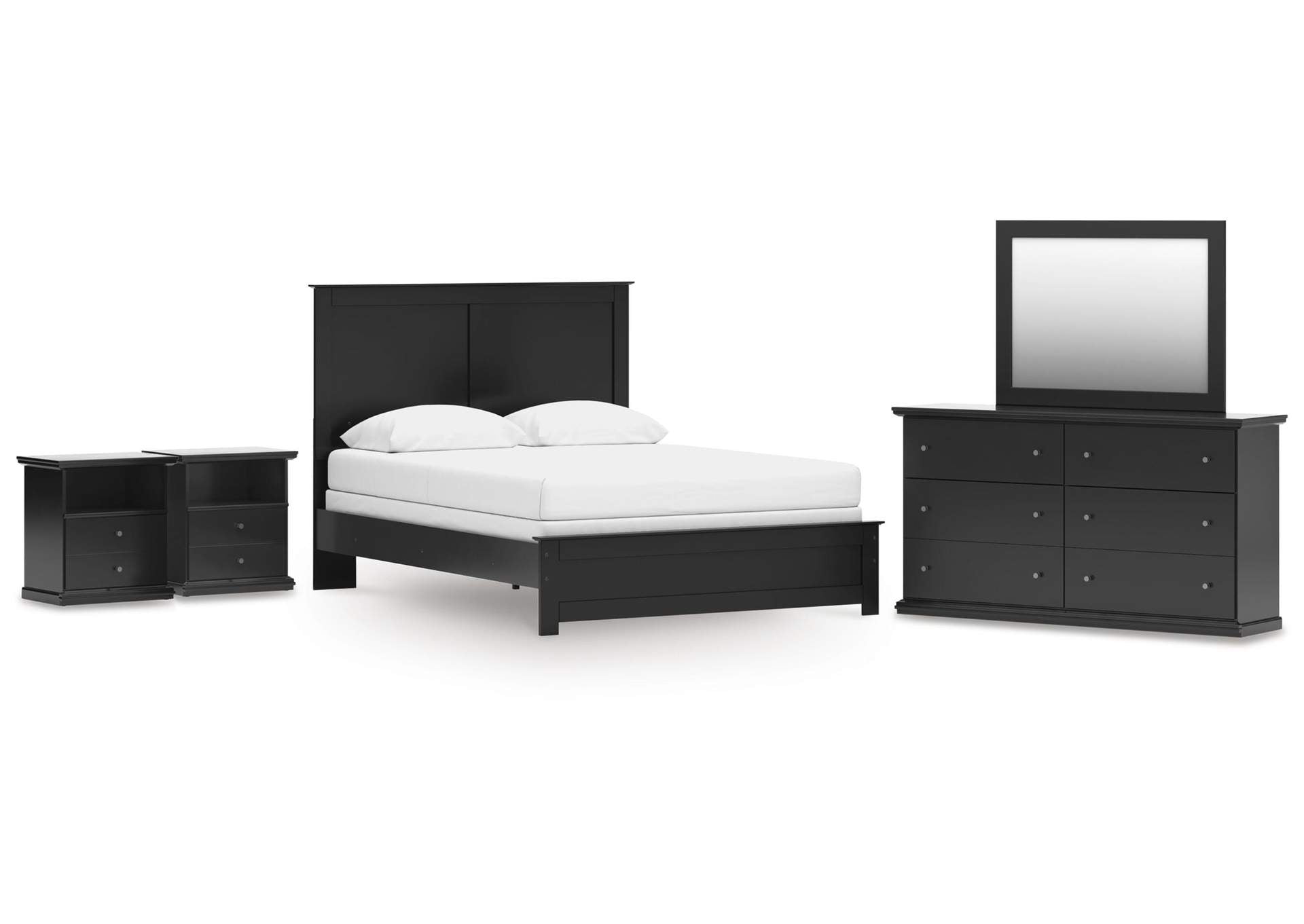Maribel Queen Panel Bed, Dresser, Mirror and 2 Nightstands