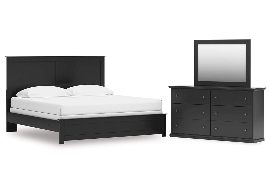 Maribel King Panel Bed with Mirrored Dresser