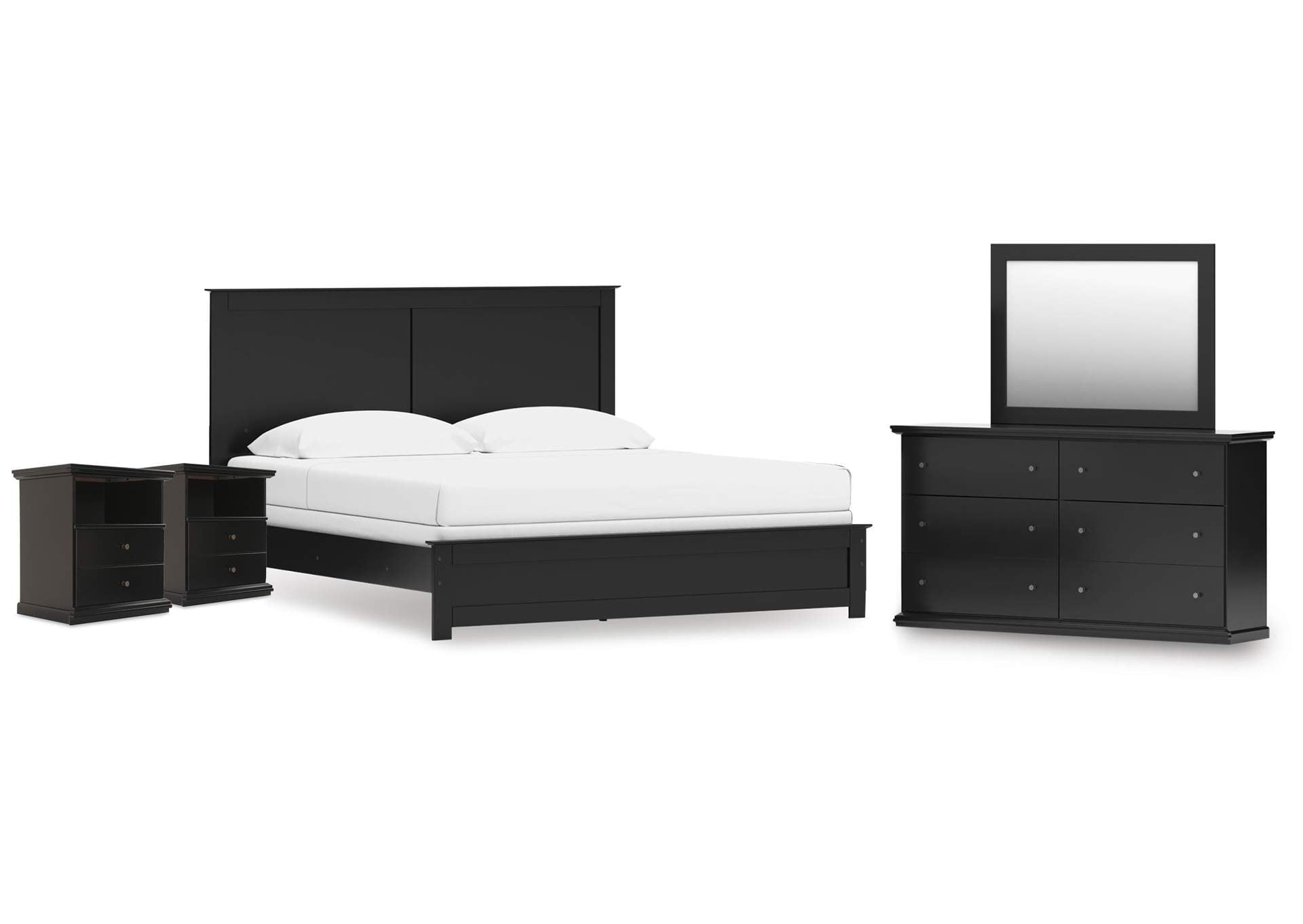 Maribel King Panel Bed, Dresser, Mirror and 2 Nightstands