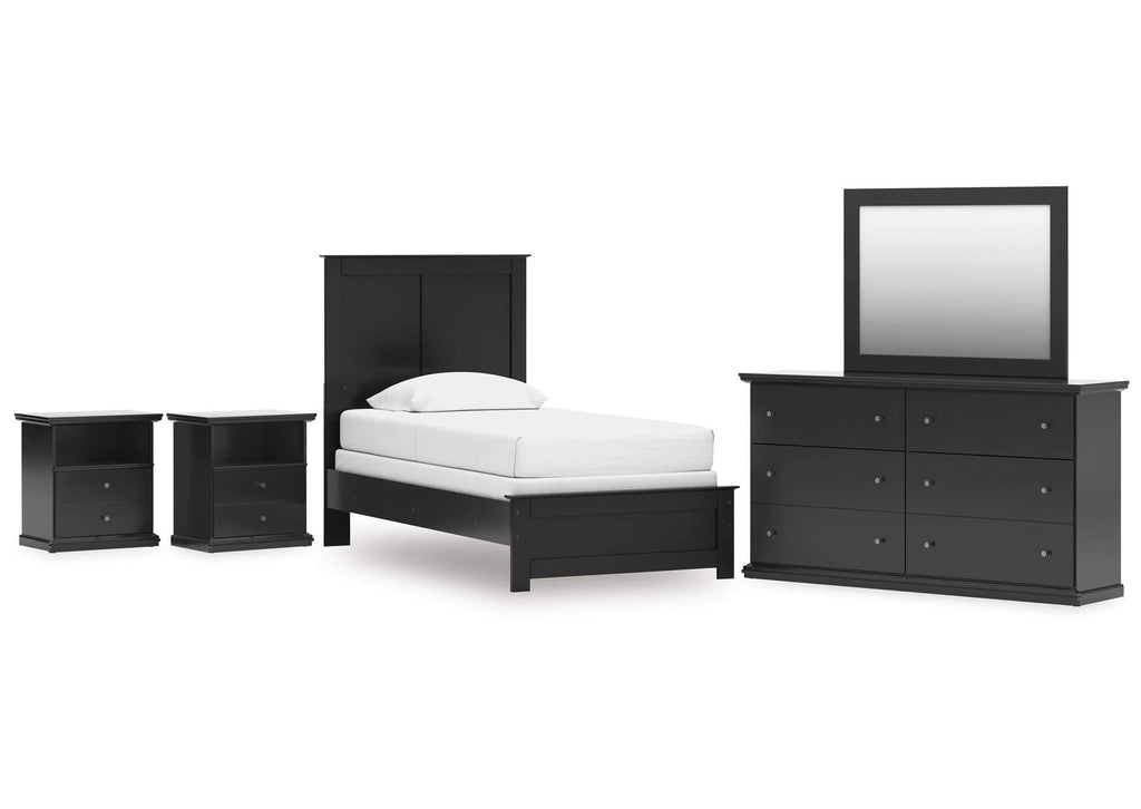 Maribel Twin Panel Bed, Dresser, Mirror and 2 Nightstands