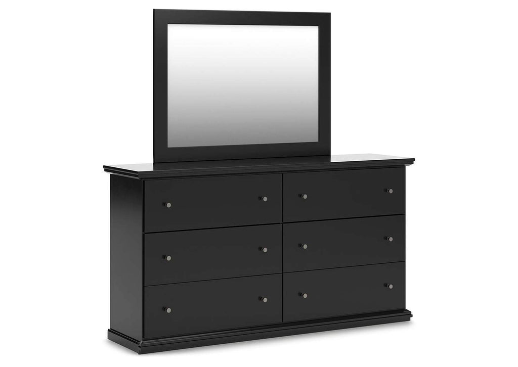Maribel Queen Panel Bed, Dresser, Mirror and 2 Nightstands angled view