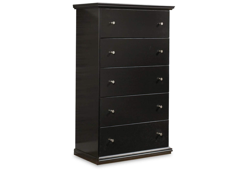 Maribel Queen Panel Bed with Mirrored Dresser and Chest