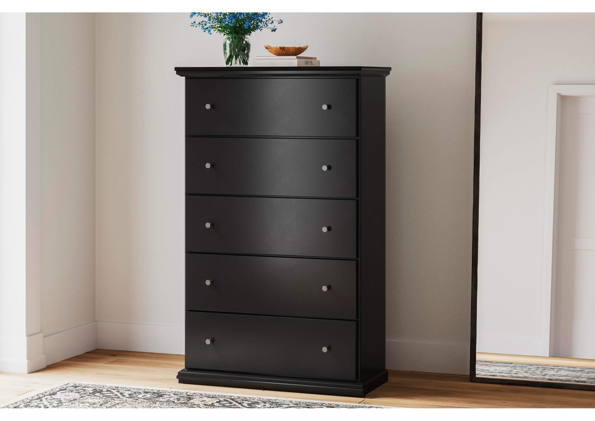 Maribel Twin Panel Bed with Mirrored Dresser, Chest and Nightstand
