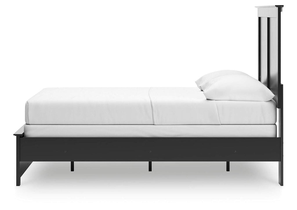Maribel Full Panel Bed with Mirrored Dresser side view