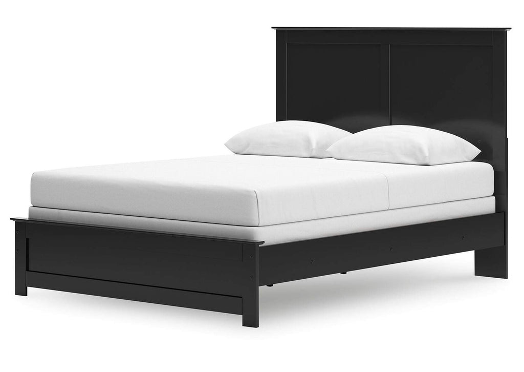 Maribel Queen Panel Bed with Mirrored Dresser, Chest and Nightstand angled view