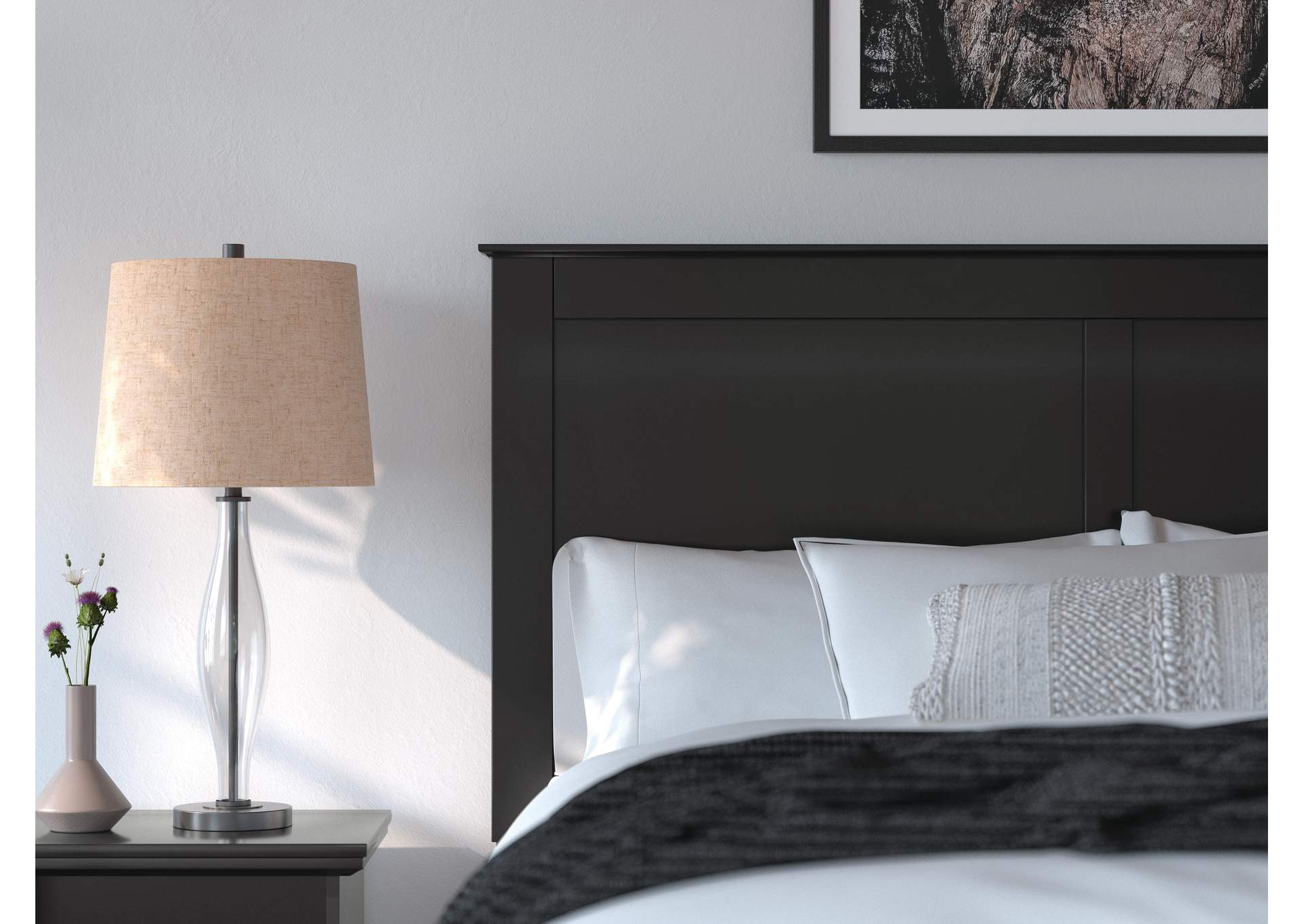 Maribel Queen Panel Bed with Mirrored Dresser and Chest detail