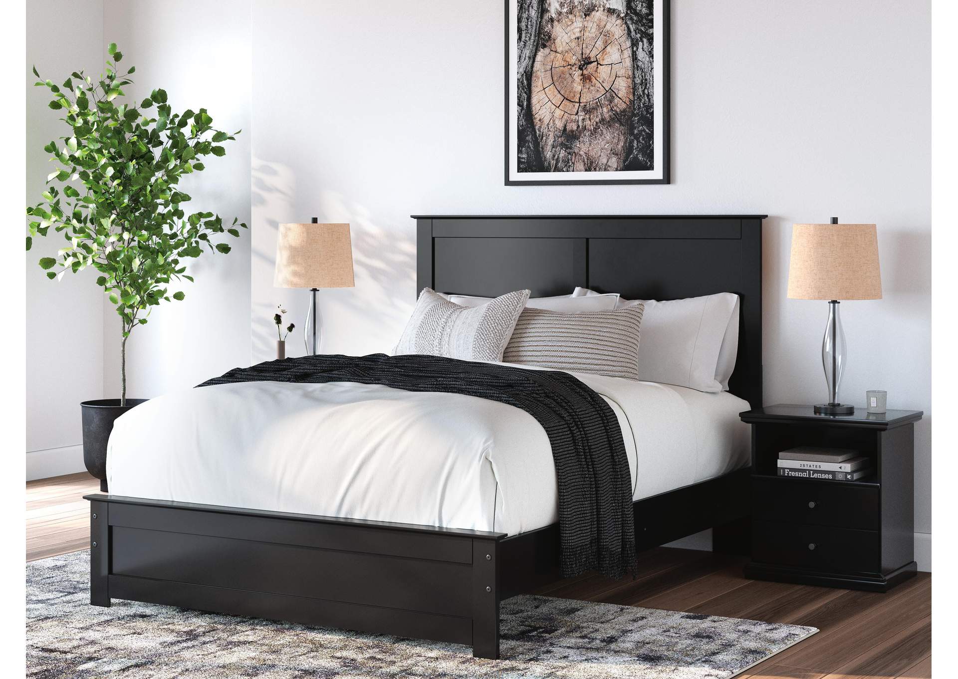 Maribel Queen Panel Bed with Mirrored Dresser, Chest and Nightstand