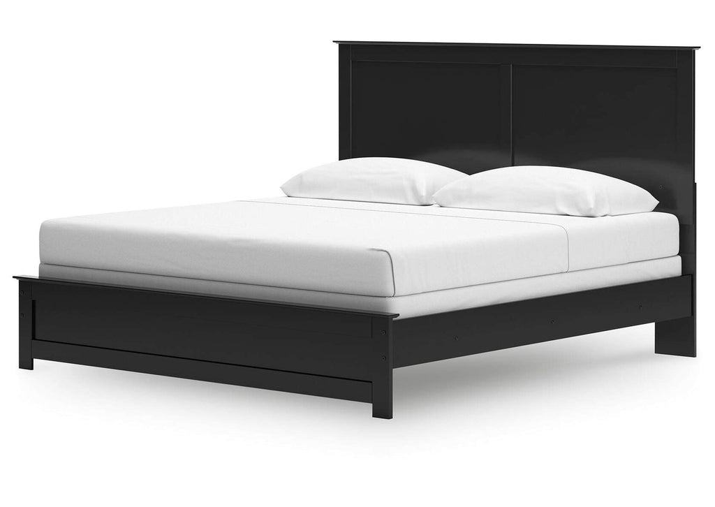 Maribel King Panel Bed with Mirrored Dresser angled view