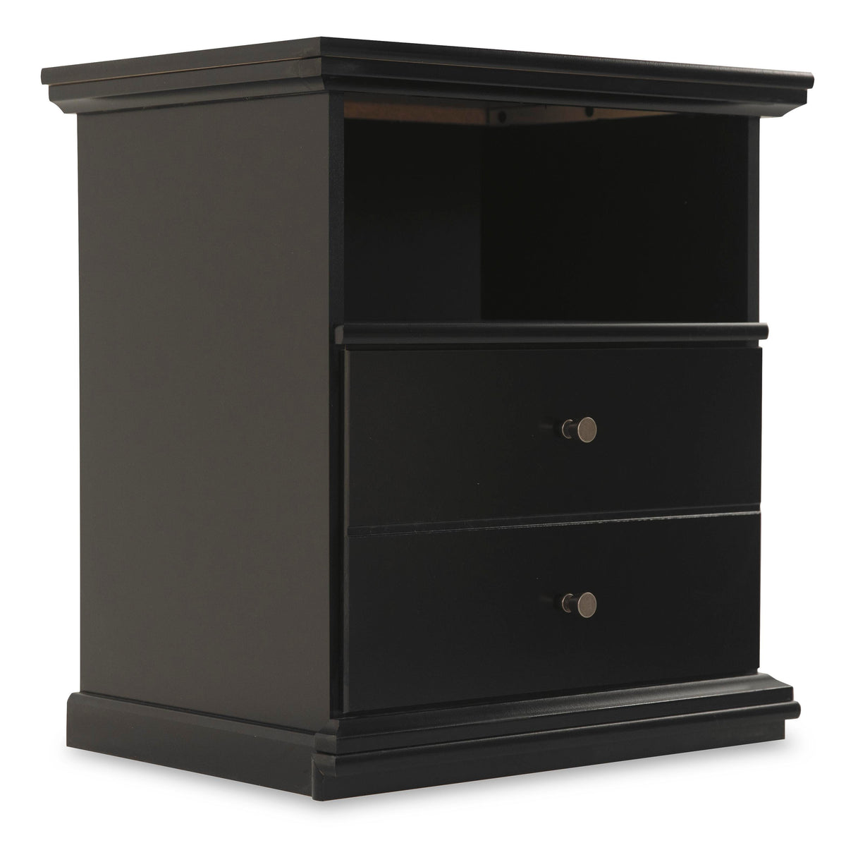 Maribel Nightstand in Black, angle view