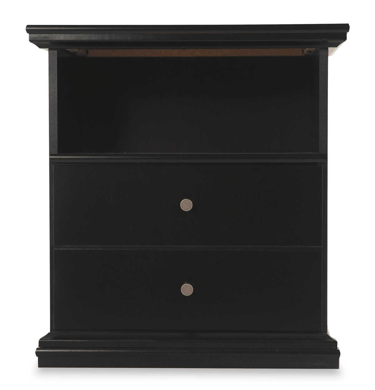 Maribel Nightstand in Black, front view