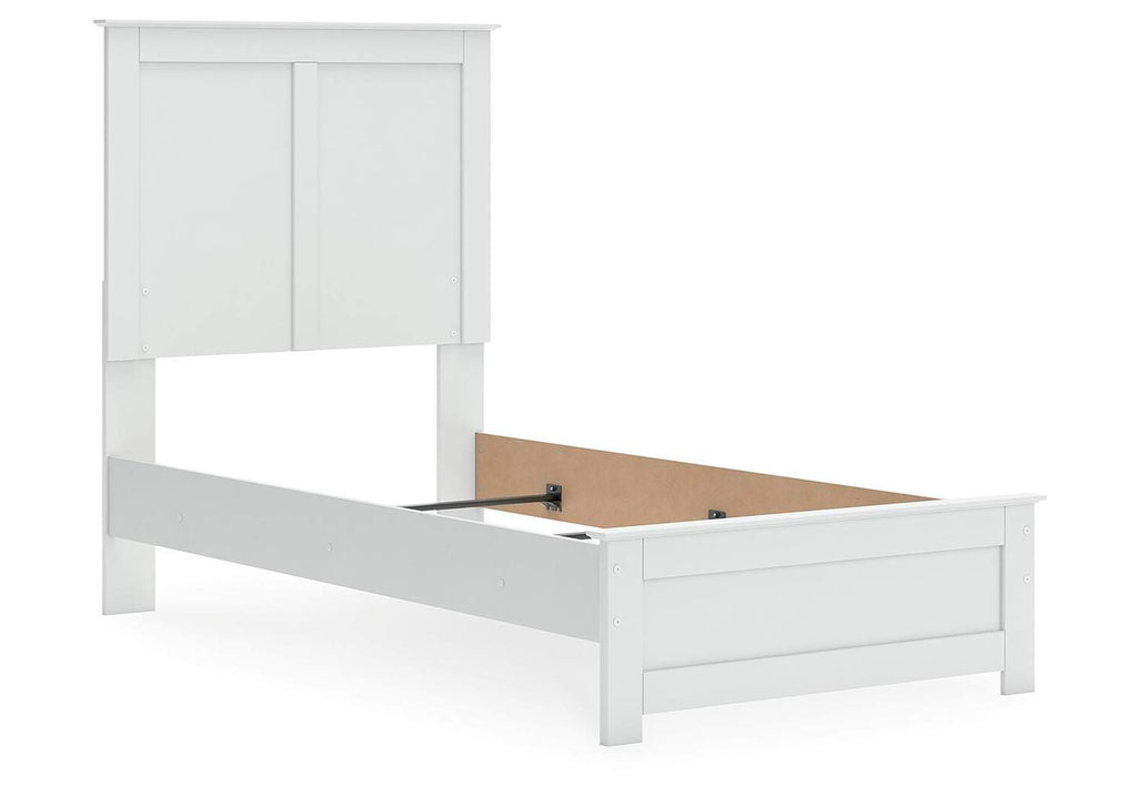 Bostwick Shoals Twin Panel Bed with Mirrored Dresser and Nightstand angled view