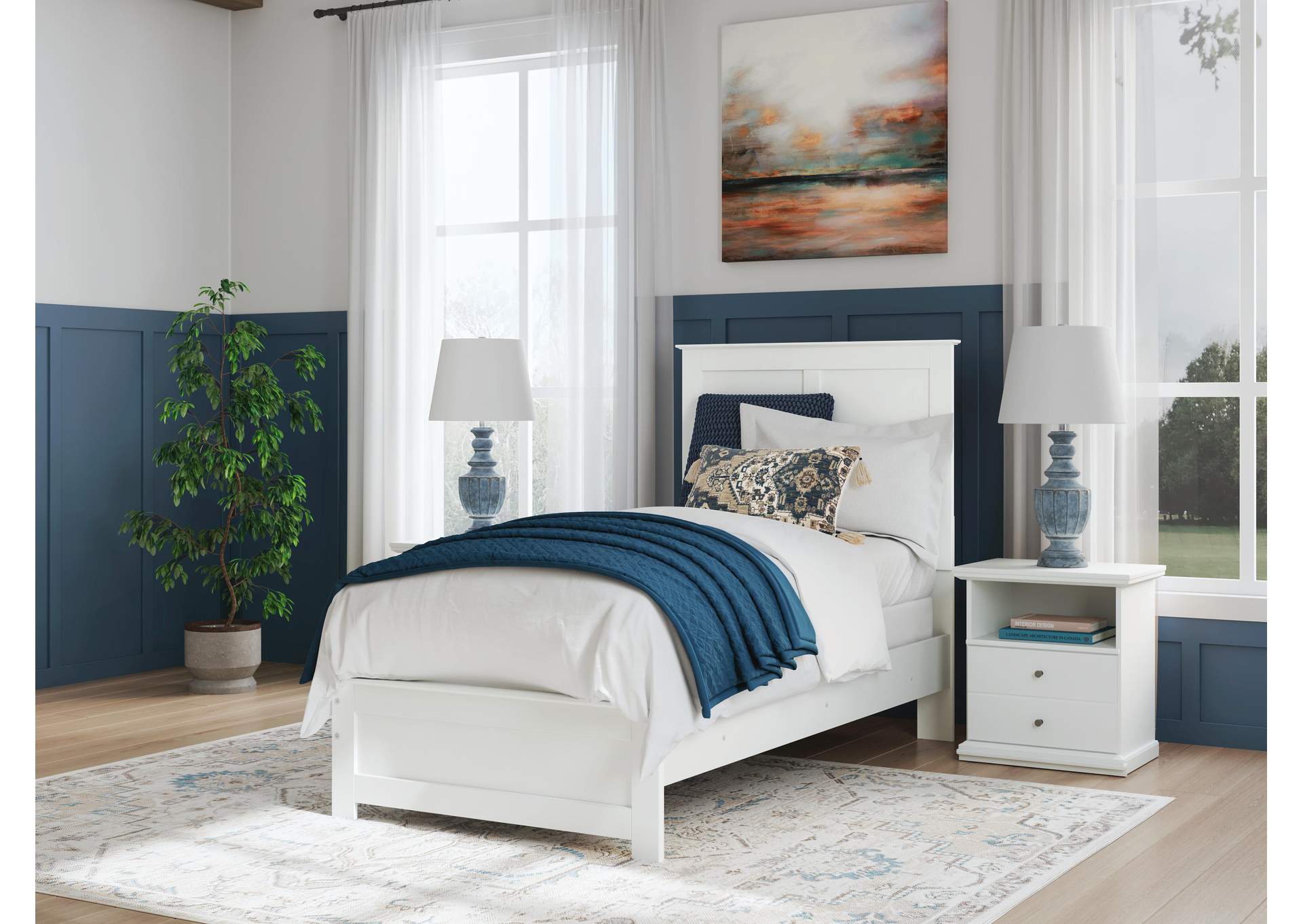 Bostwick Shoals Twin Panel Bed with Mirrored Dresser and Nightstand