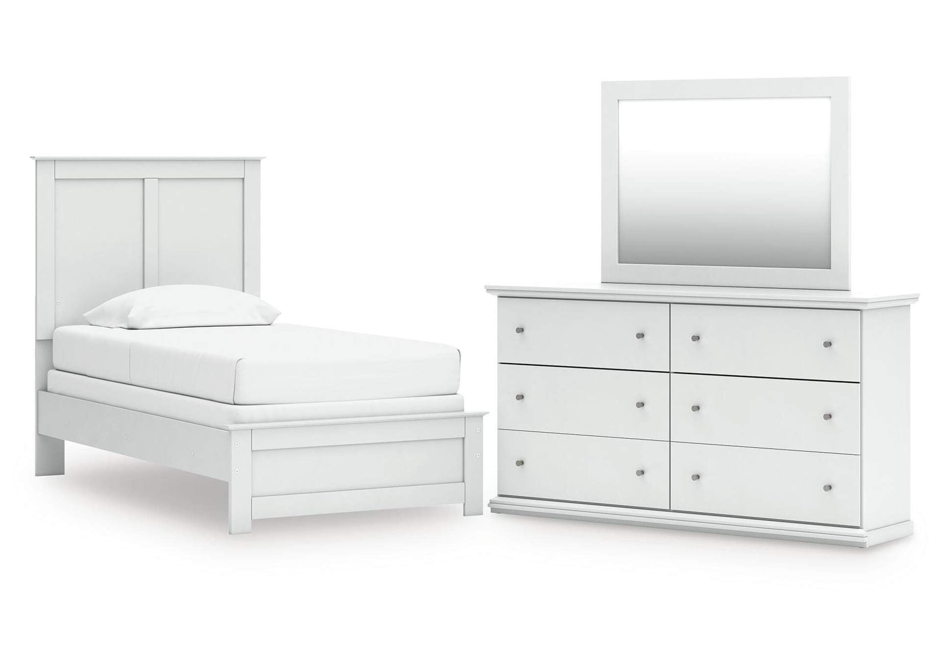 Bostwick Shoals Twin Panel Bed with Mirrored Dresser