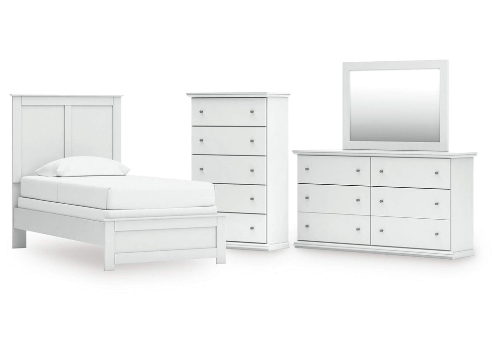 Bostwick Shoals Twin Panel Bed with Mirrored Dresser and Chest