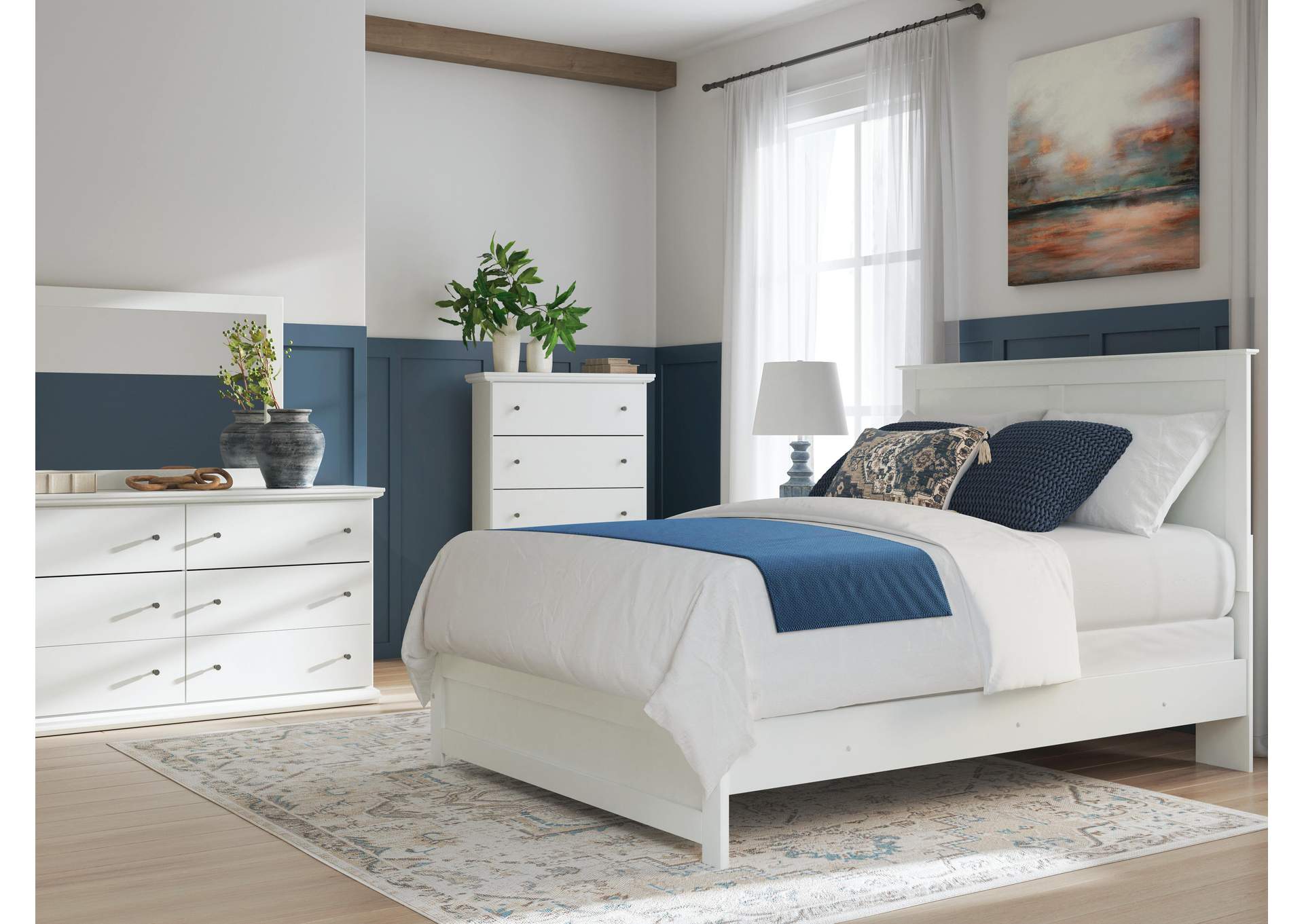 Bostwick Shoals Queen Panel Bed with Mirrored Dresser and Chest