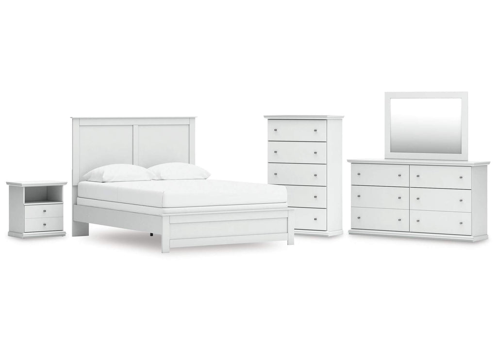 Bostwick Shoals Queen Panel Bed with Mirrored Dresser, Chest and Nightstand