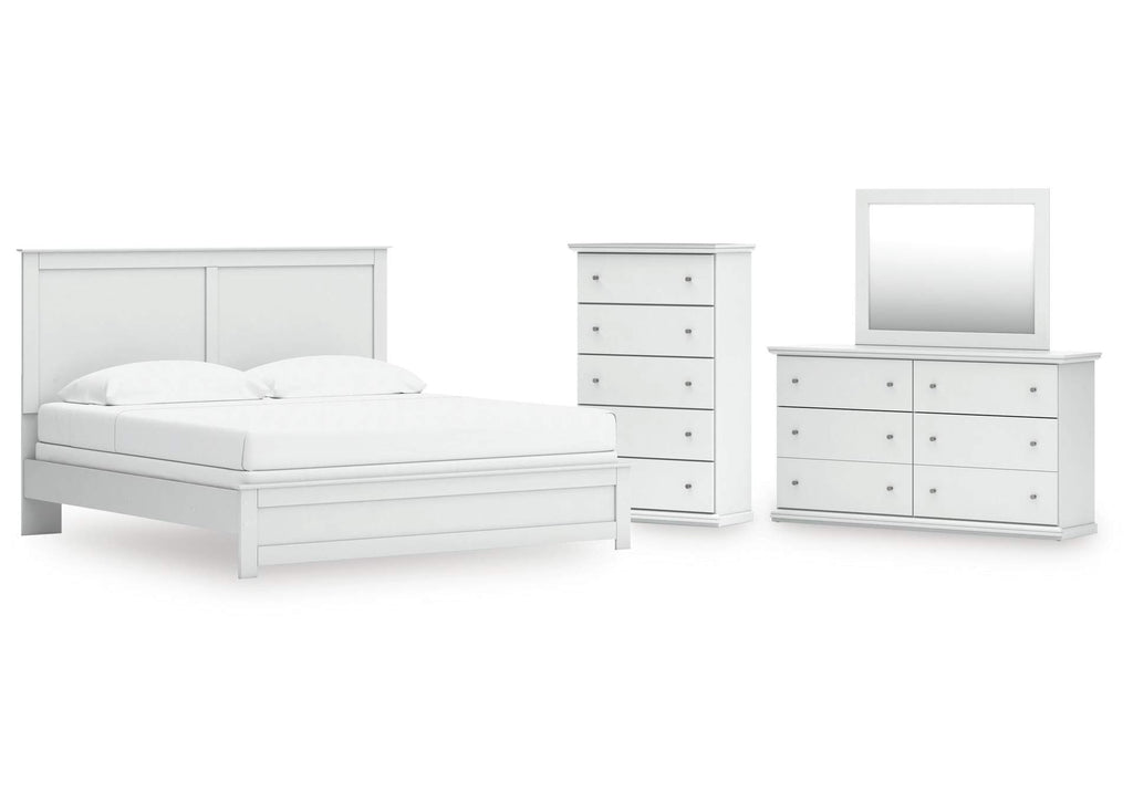 Bostwick Shoals King Panel Bed with Mirrored Dresser and Chest