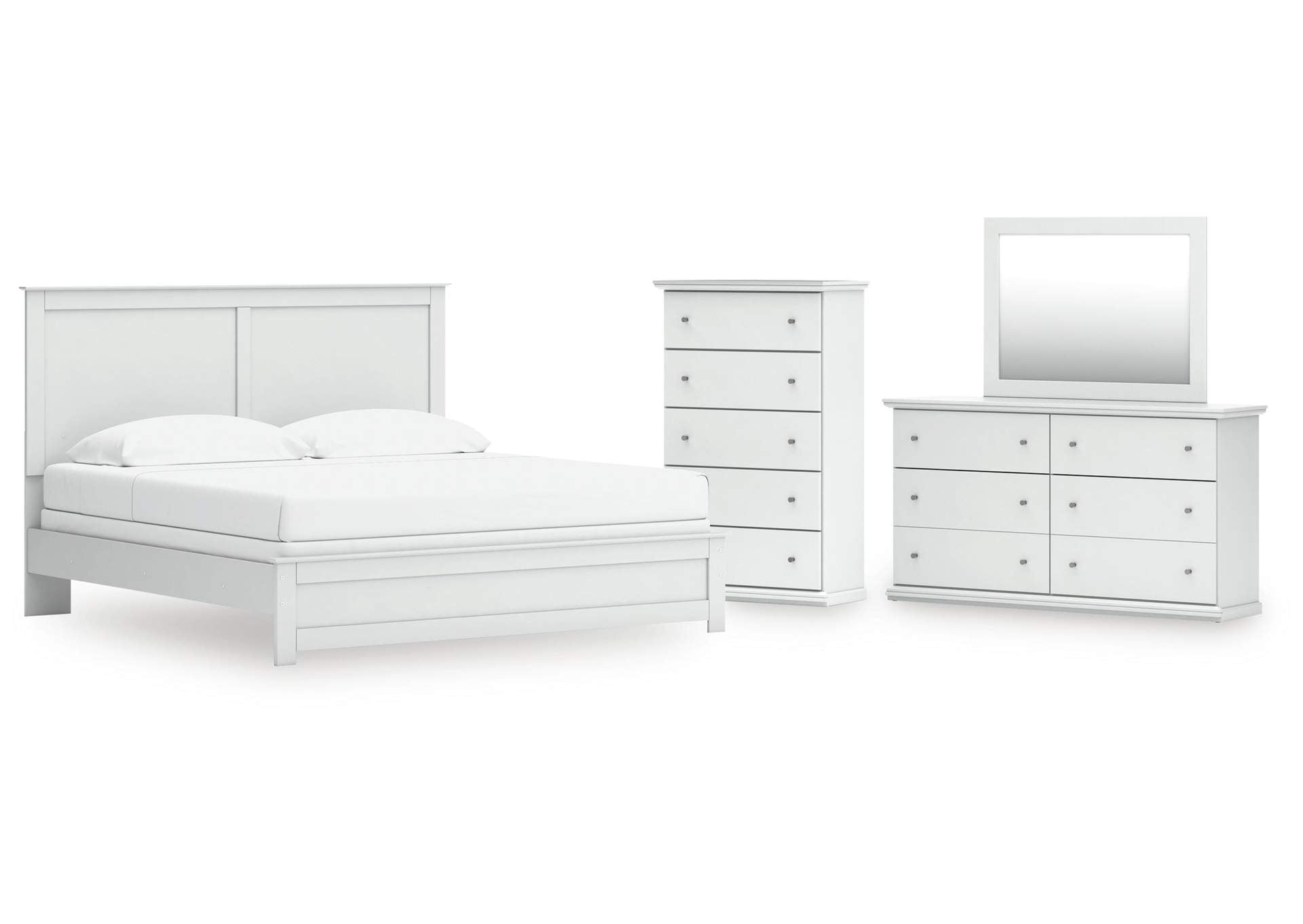 Bostwick Shoals King Panel Bed with Mirrored Dresser and Chest