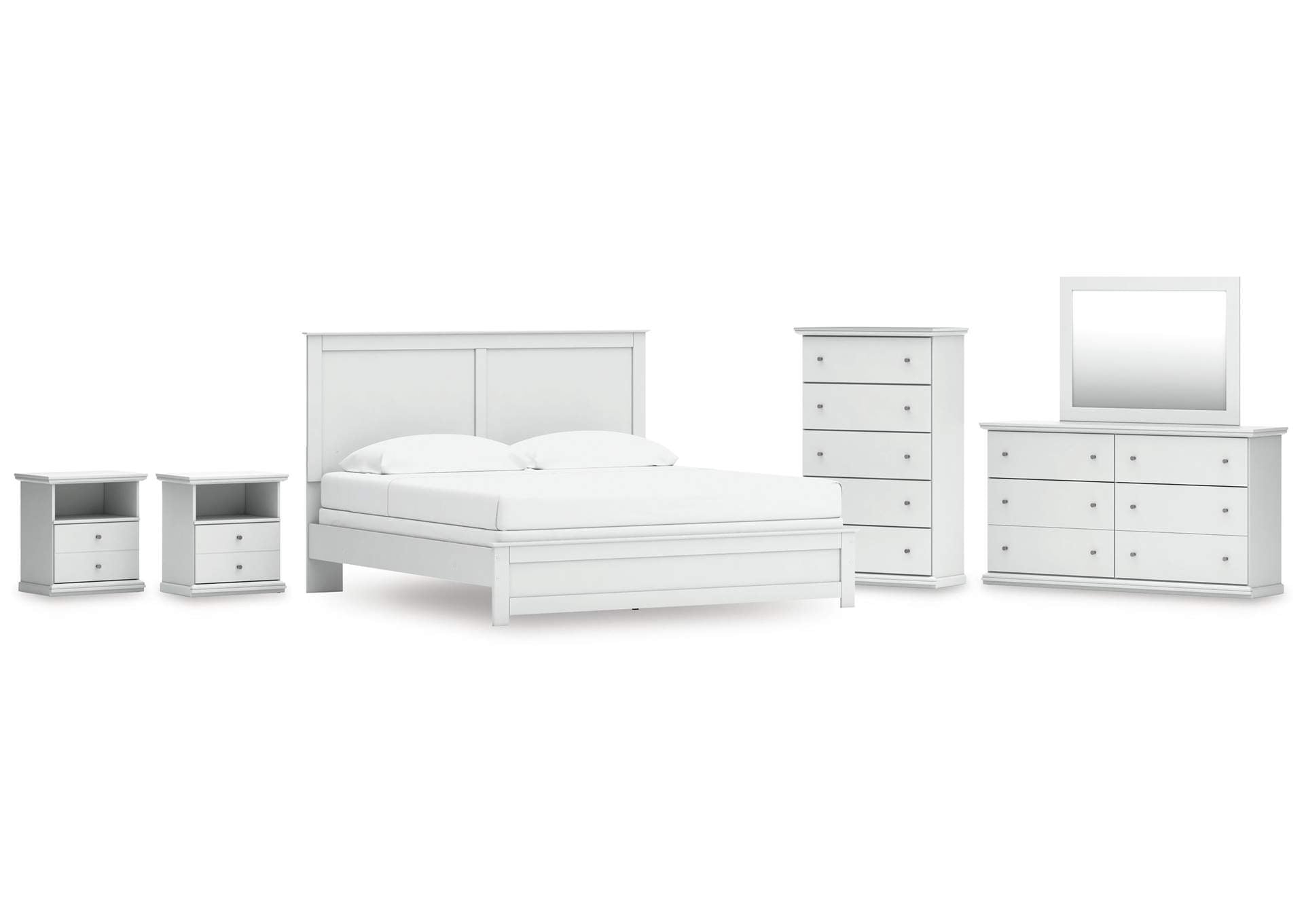 Bostwick Shoals King Panel Bed, Dresser, Mirror, Chest and 2 Nightstands