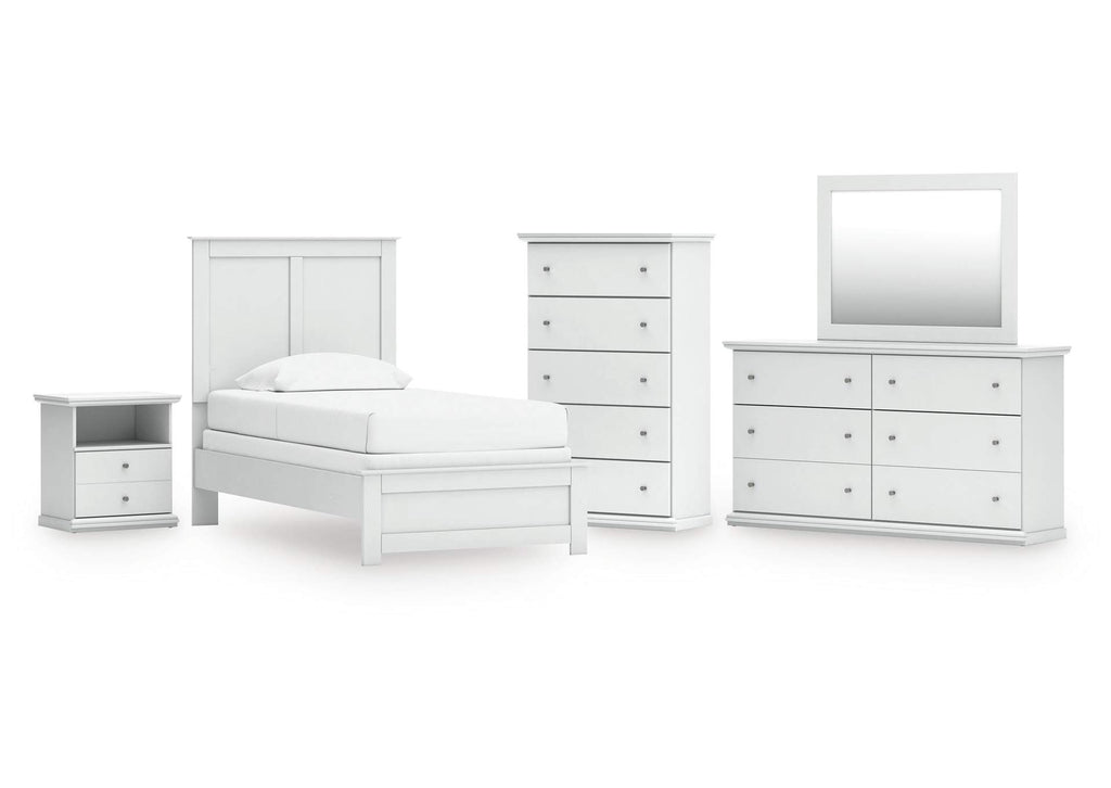 Bostwick Shoals Twin Panel Bed with Mirrored Dresser, Chest and Nightstand