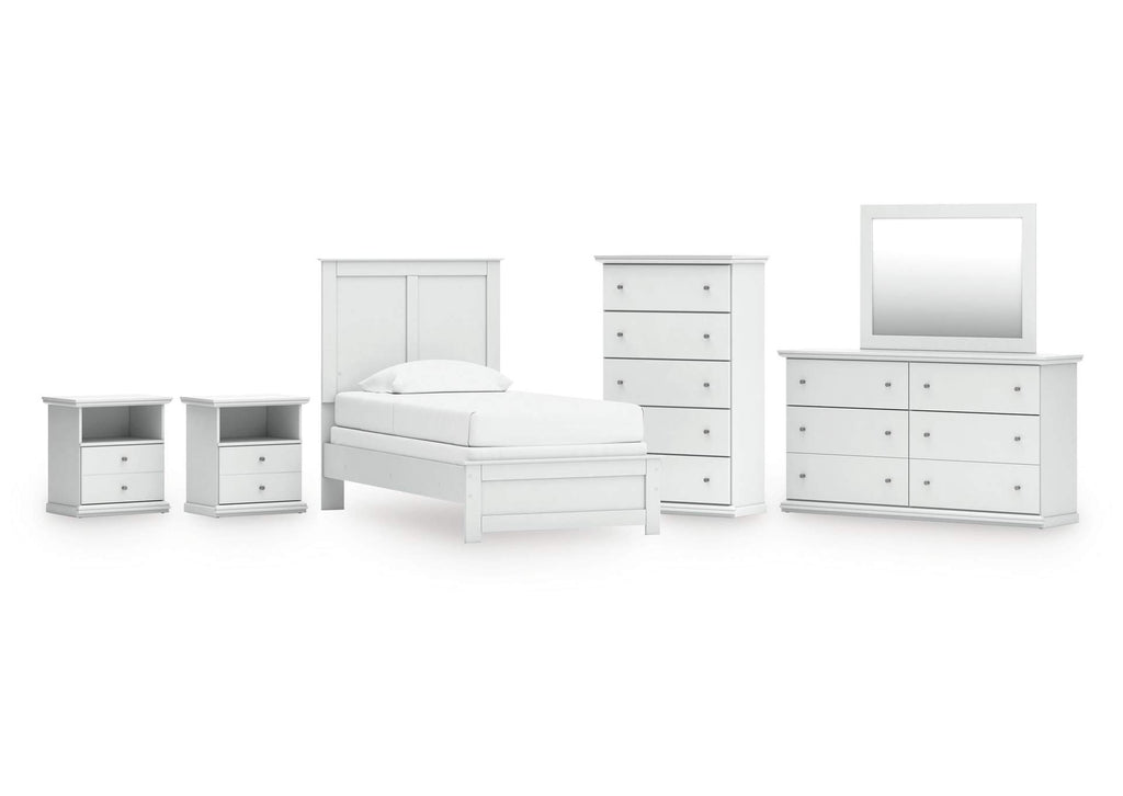 Bostwick Shoals Twin Panel Bed, Dresser, Mirror, Chest and 2 Nightstands