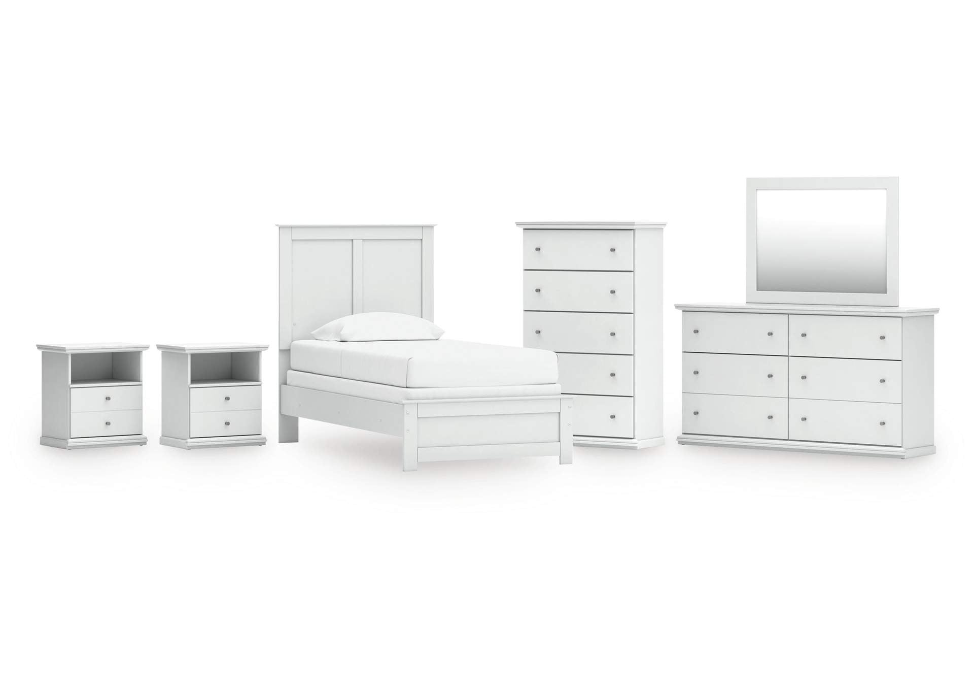 Bostwick Shoals Twin Panel Bed, Dresser, Mirror, Chest and 2 Nightstands