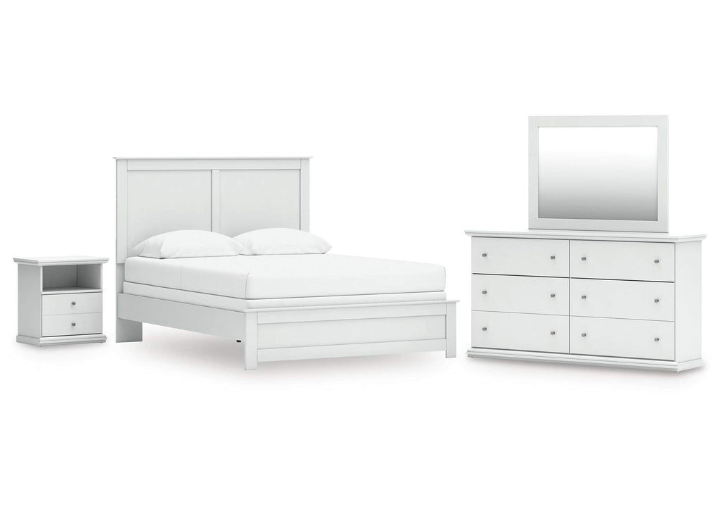 Bostwick Shoals Queen Panel Bed with Mirrored Dresser and Nightstand