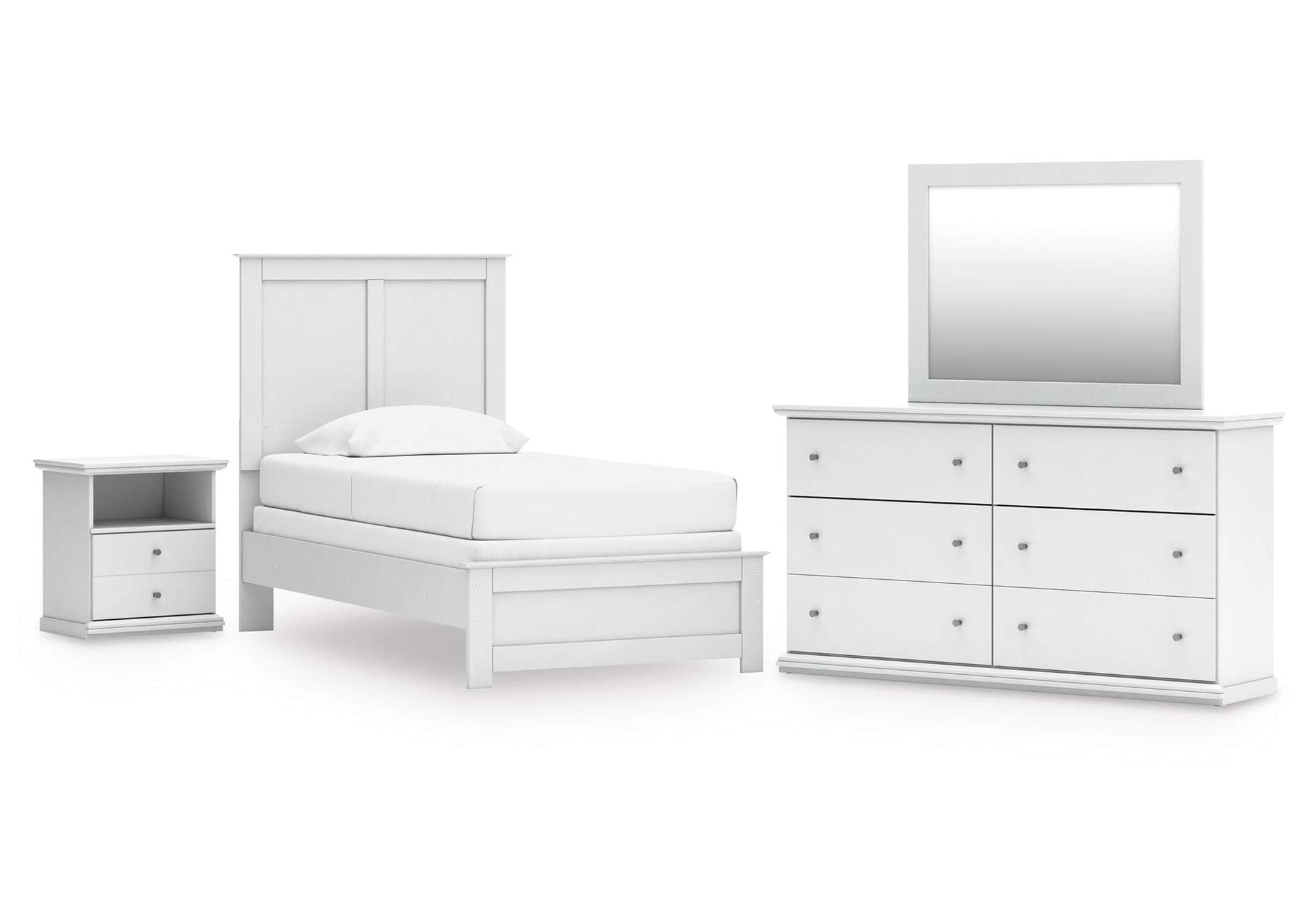 Bostwick Shoals Twin Panel Bed with Mirrored Dresser and Nightstand