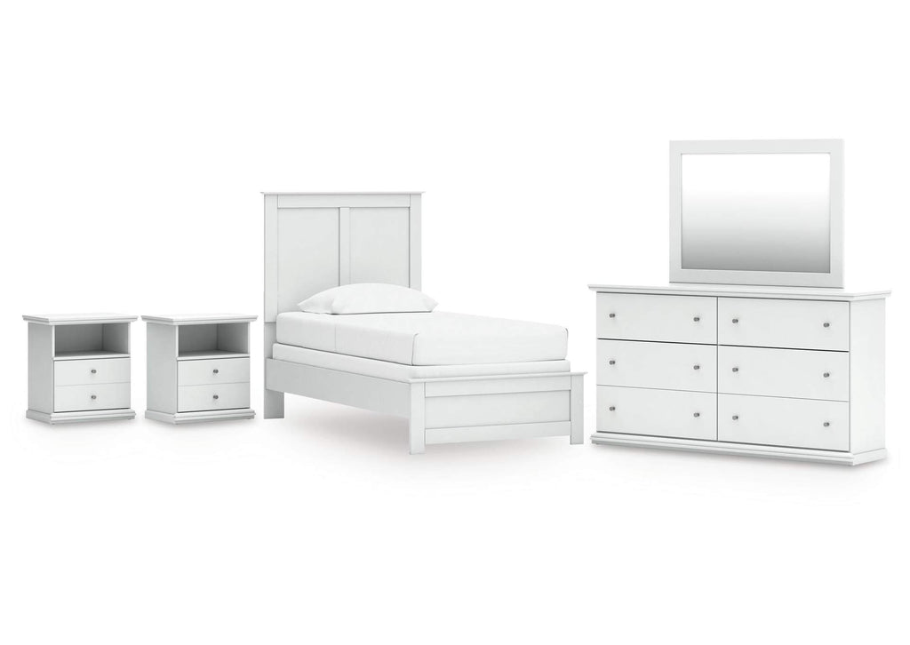 Bostwick Shoals Twin Panel Bed, Dresser, Mirror and 2 Nightstands