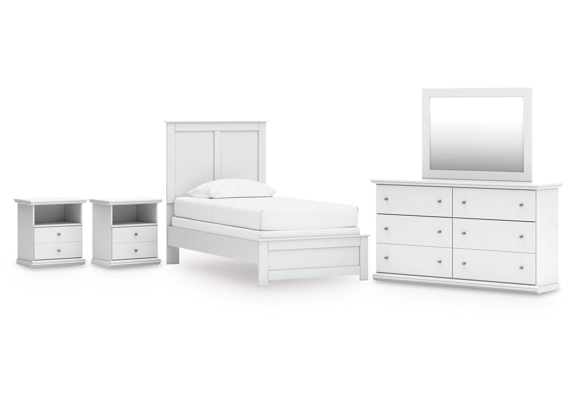 Bostwick Shoals Twin Panel Bed, Dresser, Mirror and 2 Nightstands