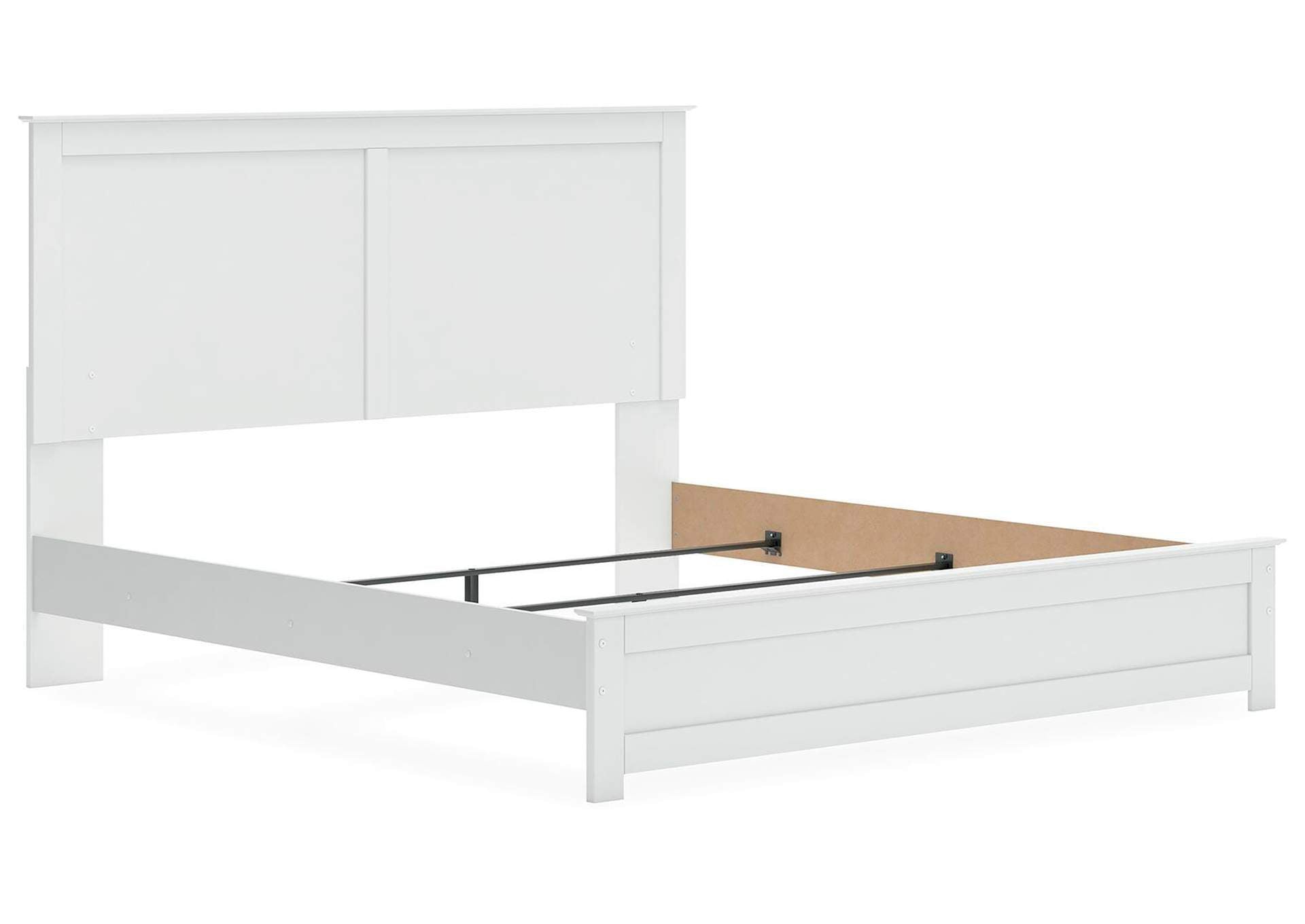 Bostwick Shoals King Panel Bed with Mirrored Dresser and Nightstand angled view