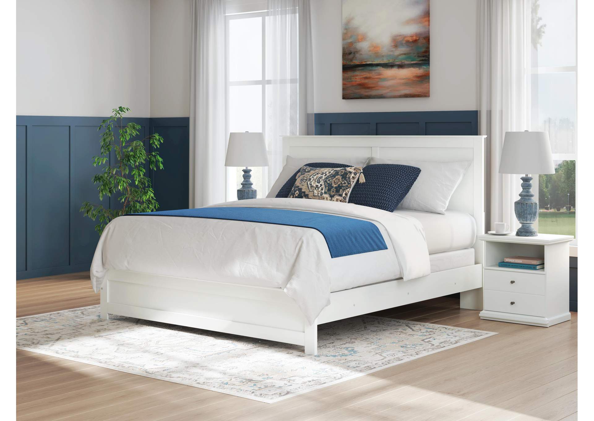 Bostwick Shoals King Panel Bed with Mirrored Dresser and Chest