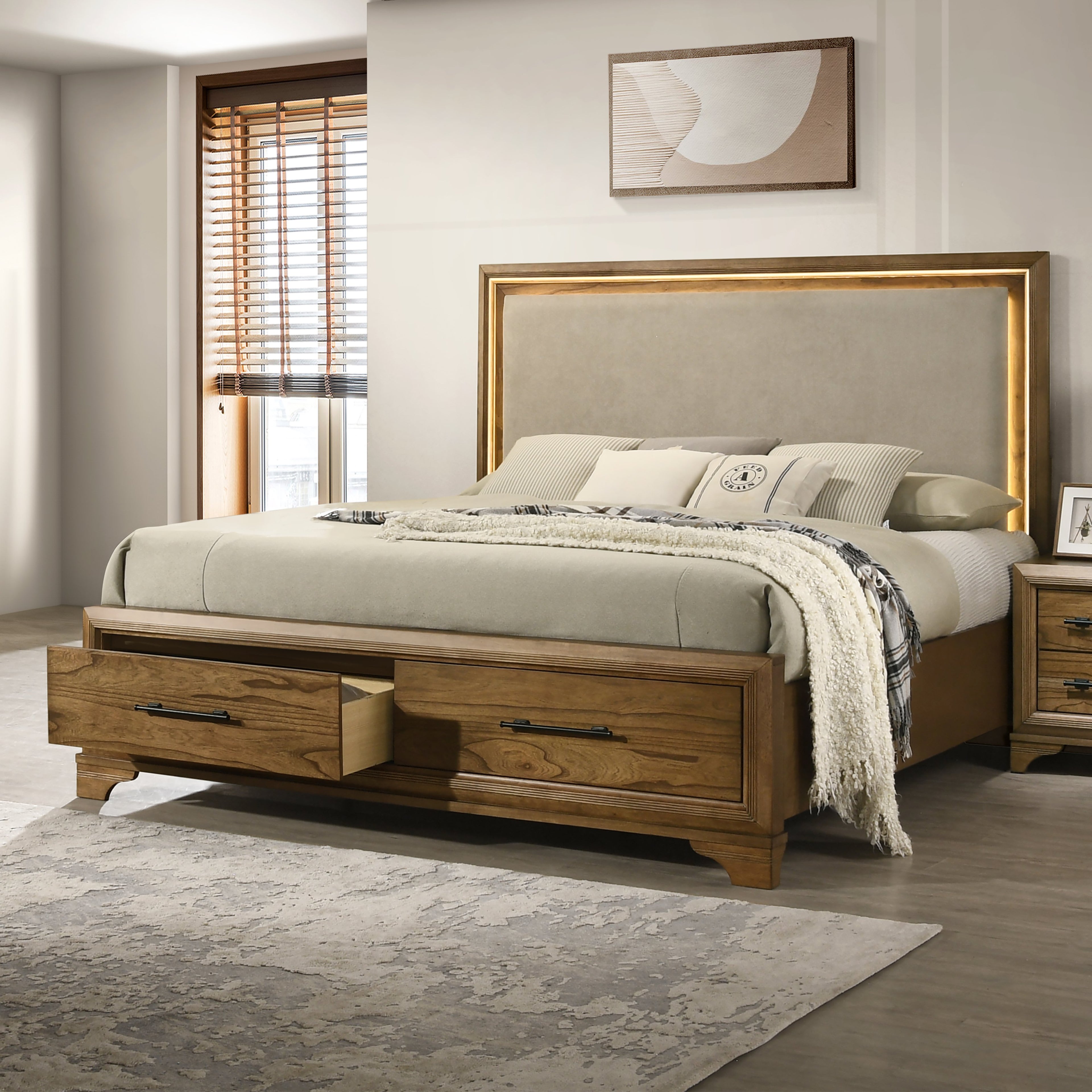 Talcott Lighted King Bed - Honey