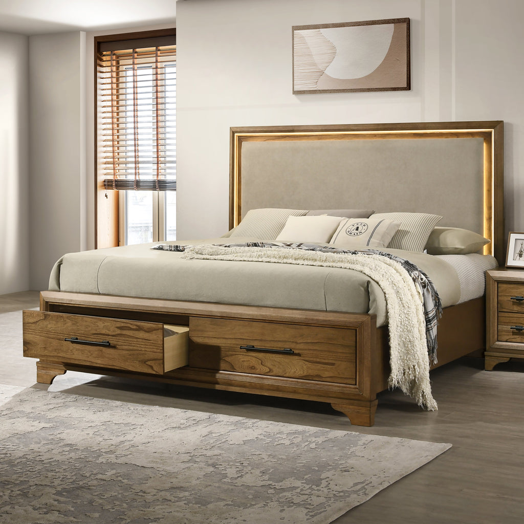 Talcott Lighted Queen Bed - Honey