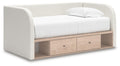 Arloster Twin Upholstered Day Bed with Storage in Tan/White, angle view