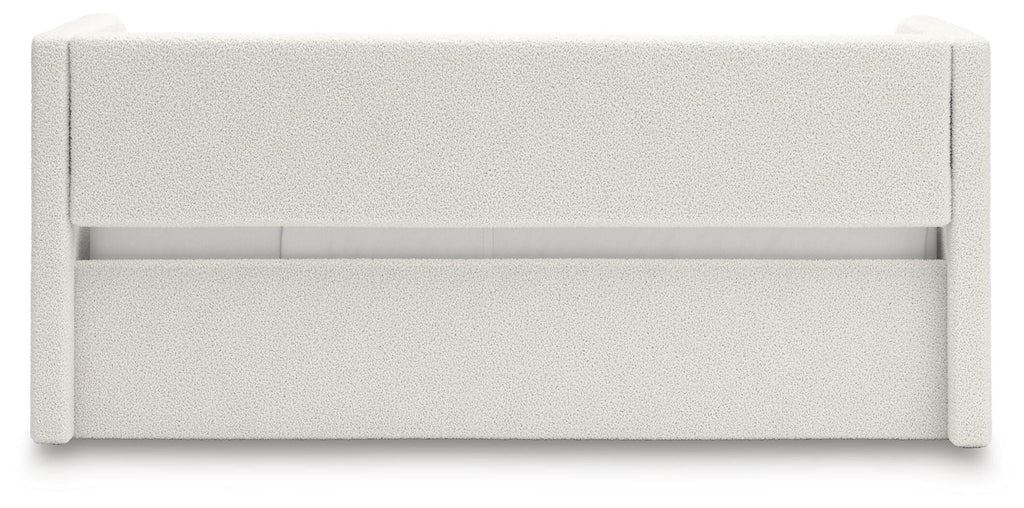 Arloster Twin Upholstered Day Bed with Storage in Tan/White, back view