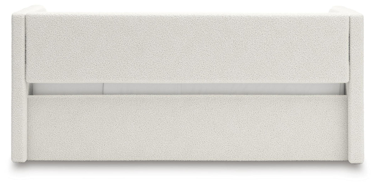 Arloster Twin Upholstered Day Bed with Storage in Tan/White, back view