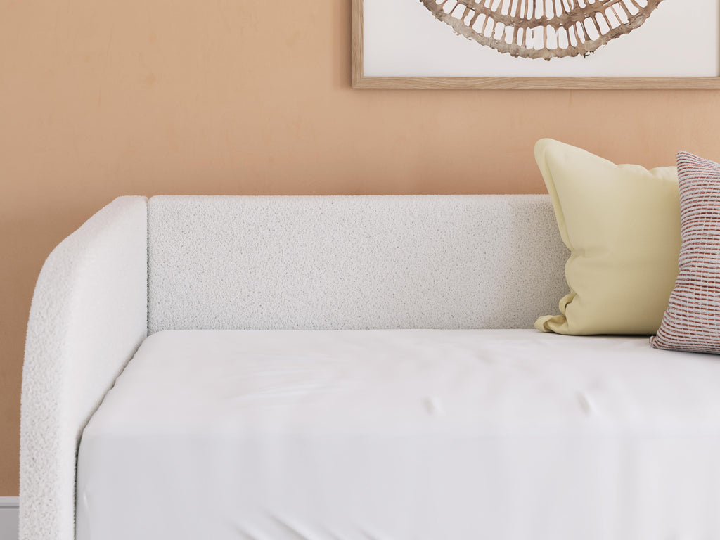 Arloster Twin Upholstered Day Bed with Storage in Tan/White, detail view
