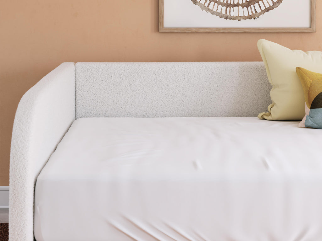 Arloster Full Upholstered Day Bed with Storage in Tan/White, detail view