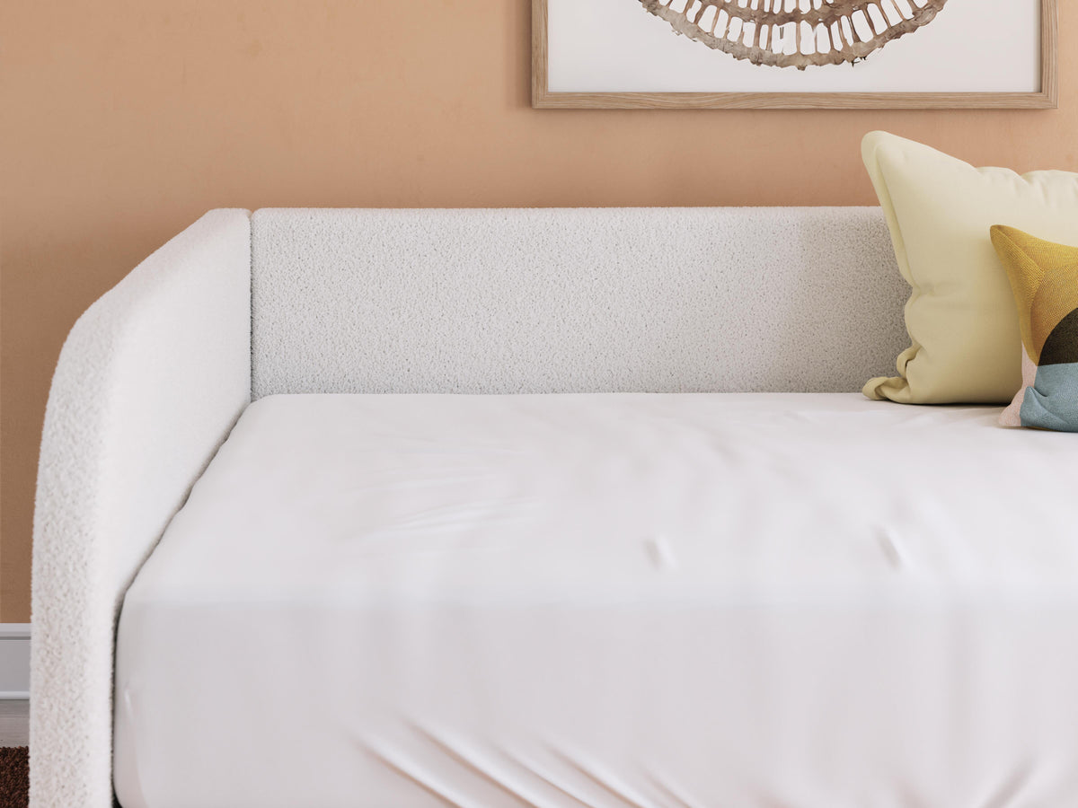 Arloster Full Upholstered Day Bed with Storage in Tan/White, detail view