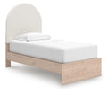 Arloster Twin Upholstered Panel Bed in Tan/White, angle view