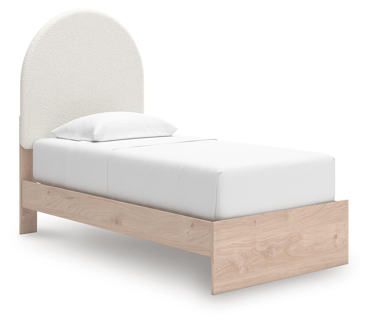 Arloster Twin Upholstered Panel Bed in Tan/White, angle view