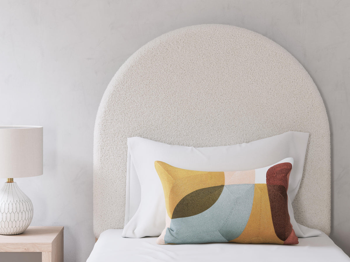 Arloster Twin Upholstered Panel Bed in Tan/White, detail view