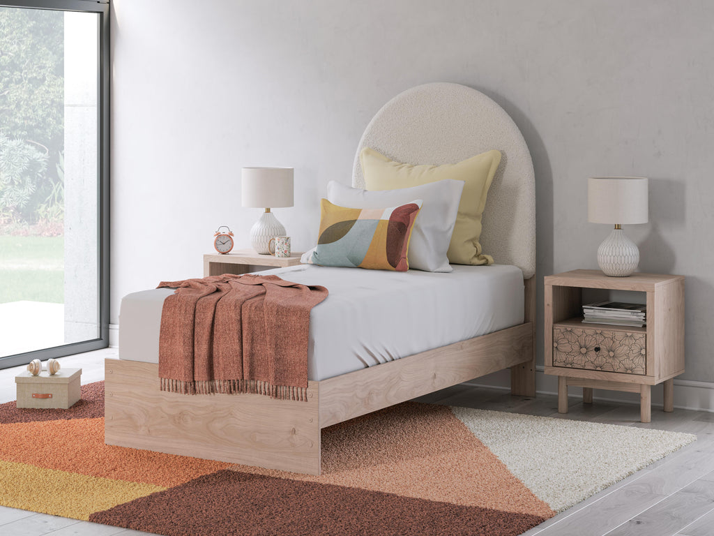 Arloster Twin Upholstered Panel Bed in Tan/White, alternate view 2