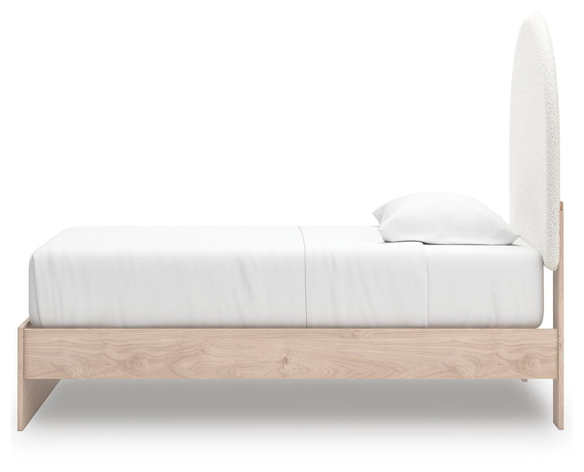 Arloster Twin Upholstered Panel Bed in Tan/White, alternate side view