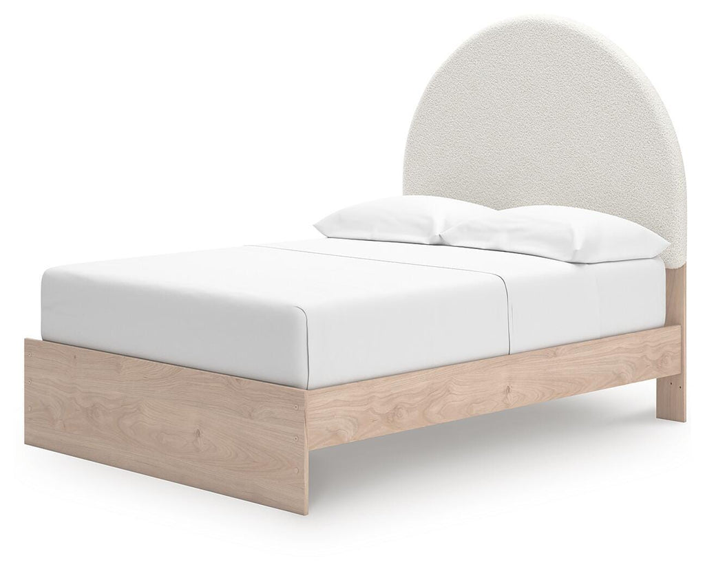 Arloster Full Upholstered Panel Bed in Tan/White, angle view